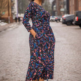 Ideal printed midi jersey dress - Blue-Pink