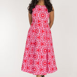 Charm stretch midi woven dress - Red-Pink