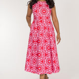 Charm stretch midi woven dress - Red-Pink