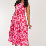 Charm stretch midi woven dress - Red-Pink