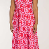Charm stretch midi woven dress - Red-Pink