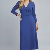 Closed wrap midi jersey dress - Blue flower