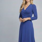 Closed wrap midi jersey dress - Blue flower
