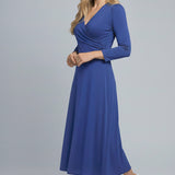 Closed wrap midi jersey dress - Blue flower