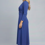 Closed wrap midi jersey dress - Blue flower