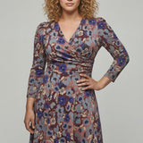 Closed wrap short jersey dress - Blue flower