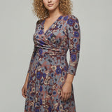 Closed wrap short jersey dress - Blue flower