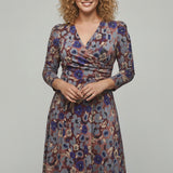 Closed wrap short jersey dress - Blue flower