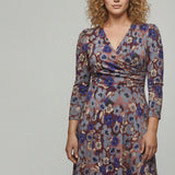 Closed wrap short jersey dress - Blue flower