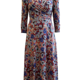 Closed wrap midi jersey dress - Blue flower