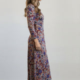Closed wrap midi jersey dress - Blue flower