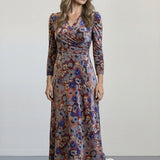 Closed wrap midi jersey dress - Blue flower