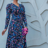 Closed wrap midi jersey dress - Blue-Pink