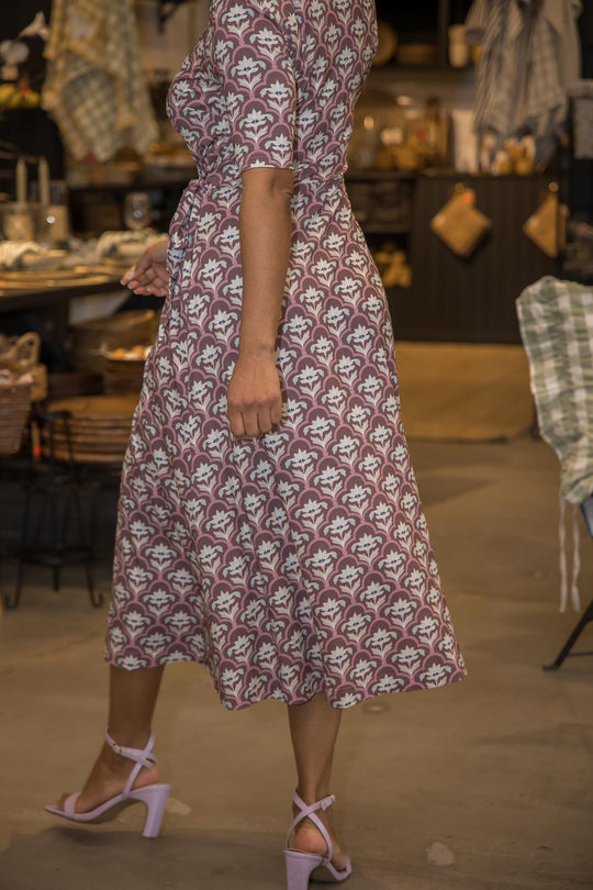 Collar wrap midi jersey dress - Mauve