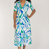 Collar wrap midi jersey dress - Blue-Green