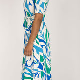 Collar wrap midi jersey dress - Blue-Green
