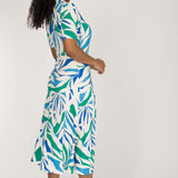 Collar wrap midi jersey dress - Blue-Green