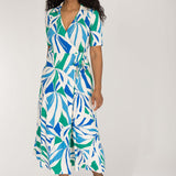 Collar wrap midi jersey dress - Blue-Green