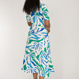 Collar wrap midi jersey dress - Blue-Green