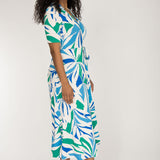 Collar wrap midi jersey dress - Blue-Green