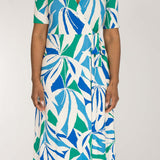 Collar wrap midi jersey dress - Blue-Green