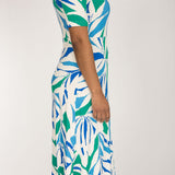 Collar wrap midi jersey dress - Blue-Green