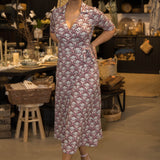 Collar wrap midi jersey dress - Mauve