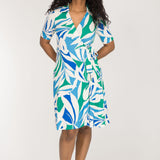 Collar wrap short jersey dress - Blue-Green