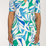 Collar wrap short jersey dress - Blue-Green