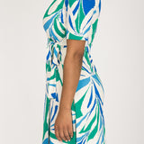 Collar wrap short jersey dress - Blue-Green