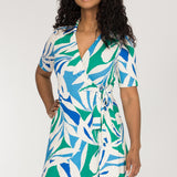 Collar wrap short jersey dress - Blue-Green