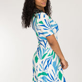 Collar wrap short jersey dress - Blue-Green