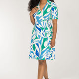 Collar wrap short jersey dress - Blue-Green