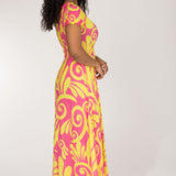 Drawstring dream maxi jersey dress - Pink-Yellow