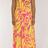 Drawstring dream maxi jersey dress - Pink-Yellow