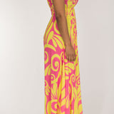 Drawstring dream maxi jersey dress - Pink-Yellow