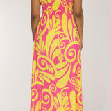 Drawstring dream maxi jersey dress - Pink-Yellow