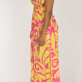 Drawstring dream maxi jersey dress - Pink-Yellow