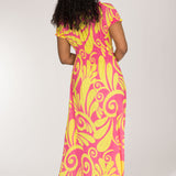 Drawstring dream maxi jersey dress - Pink-Yellow