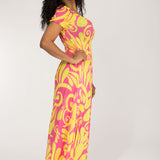 Drawstring dream maxi jersey dress - Pink-Yellow