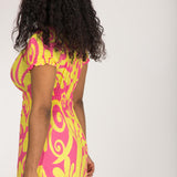 Drawstring dream maxi jersey dress - Pink-Yellow