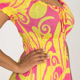 Drawstring dream maxi jersey dress - Pink-Yellow