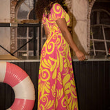 Drawstring dream maxi jersey dress - Pink-Yellow