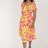 Drawstring dream short jersey dress - Pink-Yellow