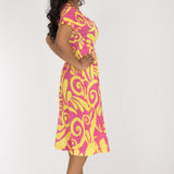 Drawstring dream short jersey dress - Pink-Yellow