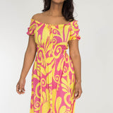 Drawstring dream short jersey dress - Pink-Yellow