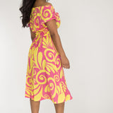 Drawstring dream short jersey dress - Pink-Yellow