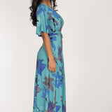 Essential bell sleeve long jersey dress - Dusty Blue