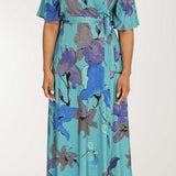 Essential bell sleeve long jersey dress - Dusty Blue