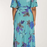 Essential bell sleeve long jersey dress - Dusty Blue